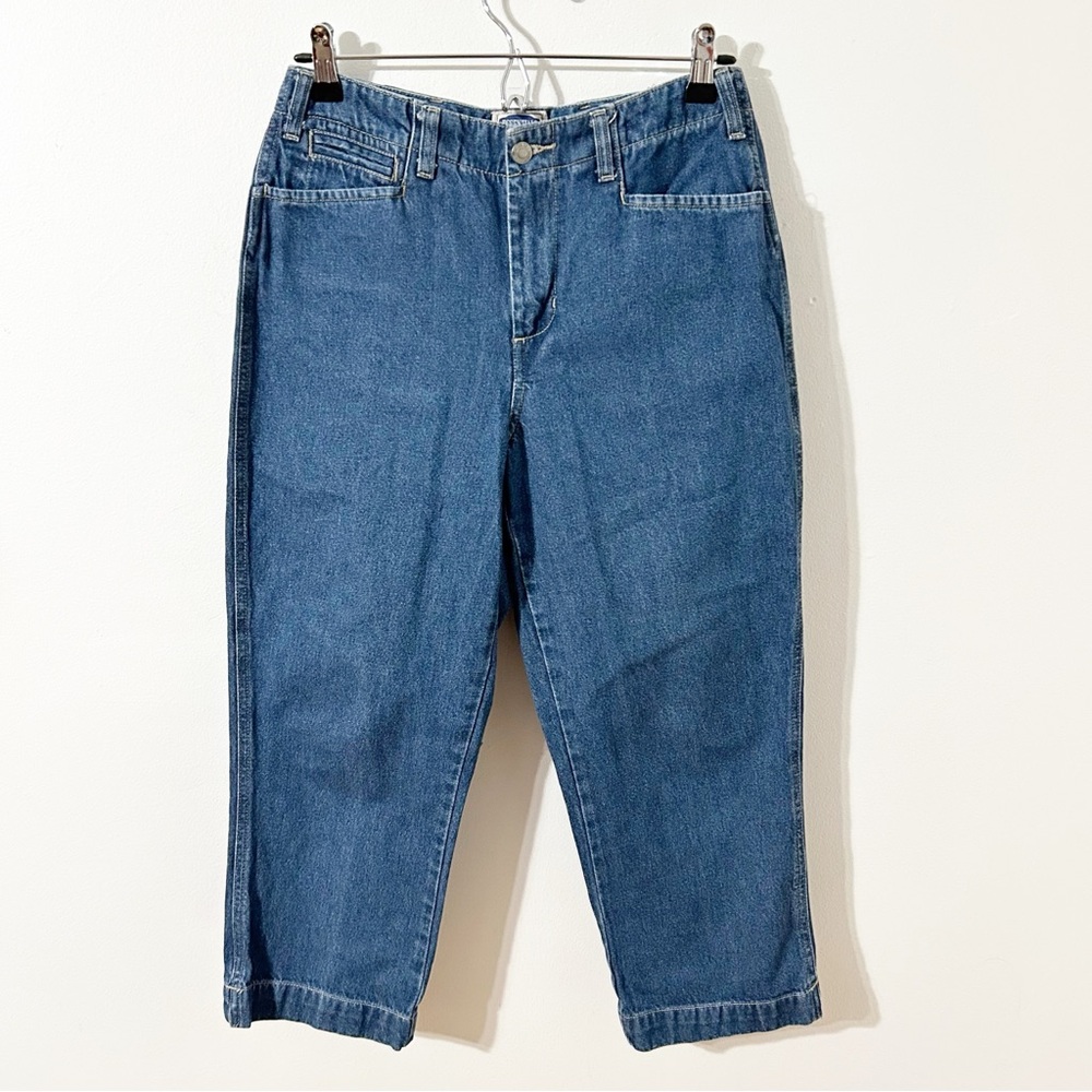 Vintage Essentials Style 100% Cotton Crop Denim Jeans Medium Wash Front Pockets